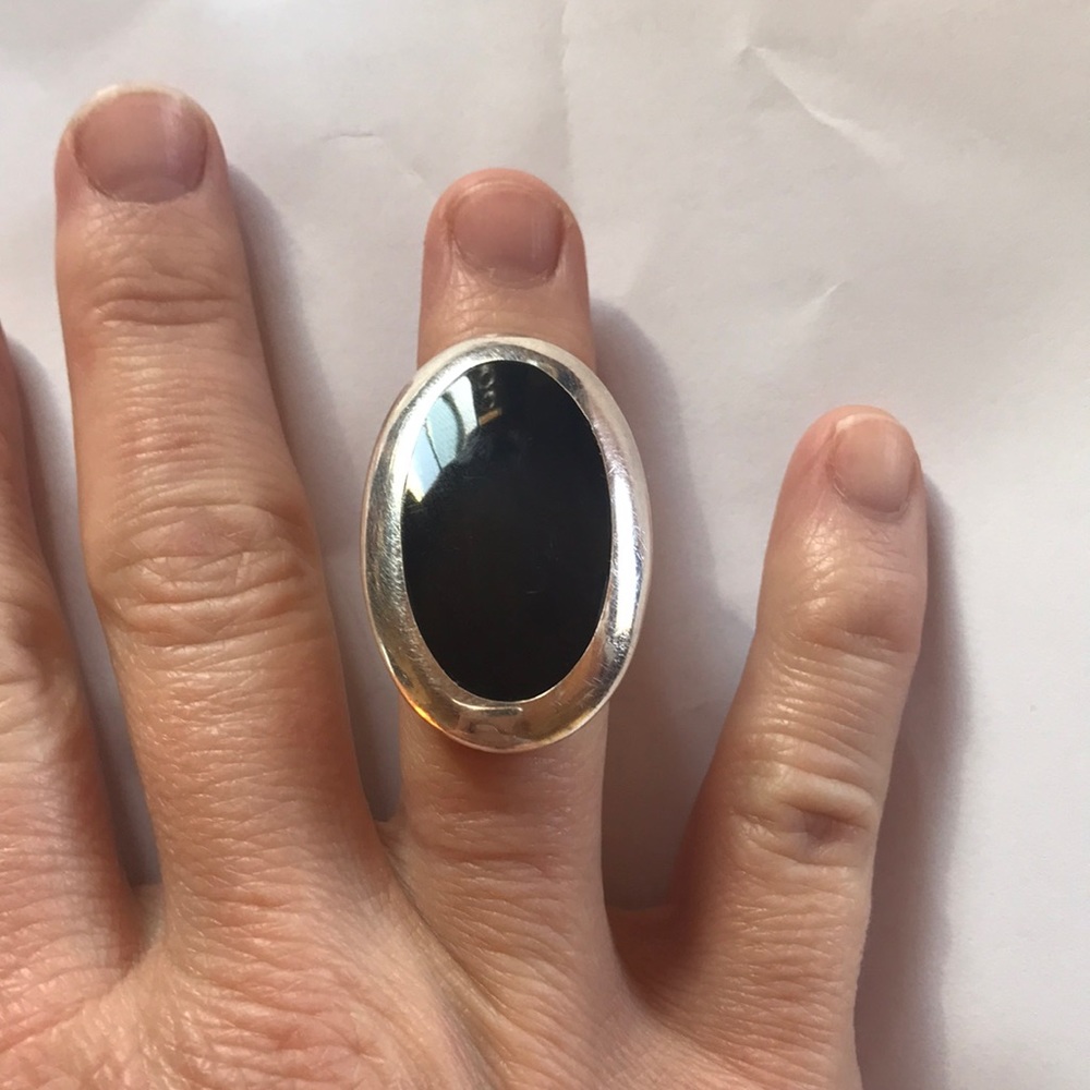 Huge onyx statement silver ring